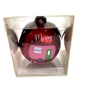 Simply Southern Preppy Ornaments RV Camper Trailer Round Christmas Red NIB